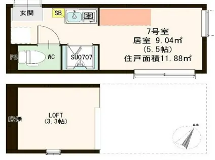 ハーモニーテラス落合(ワンルーム/2階)の間取り写真