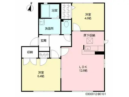 ハーティストN B棟(2LDK/1階)の間取り写真