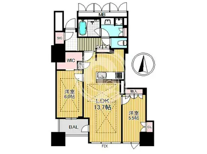 プレミストタワー靭本町(2LDK/23階)の間取り写真
