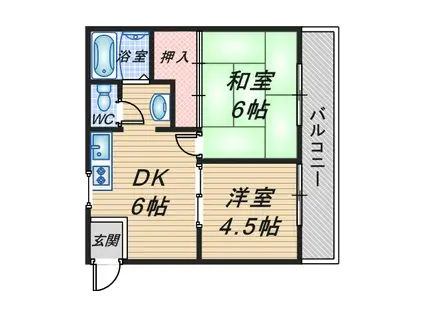 リバーハイツB棟(2DK/1階)の間取り写真