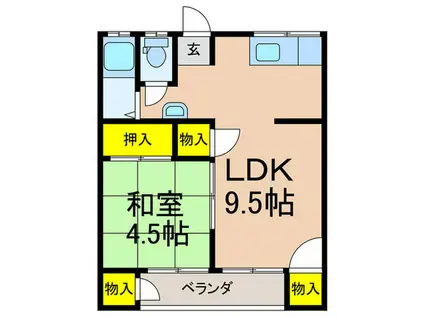 男山フラット(1LDK/2階)の間取り写真