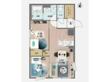 ウェルスクエア方南町II(2LDK/1階)の間取り写真