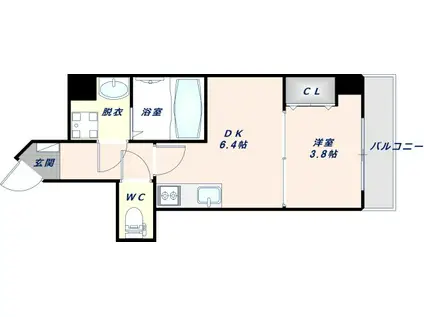 ガルデニア城東(1DK/7階)の間取り写真