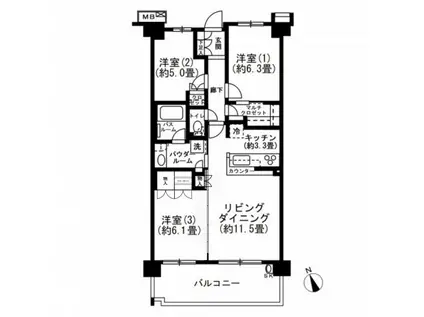 ルネ横浜上大岡(3LDK/5階)の間取り写真