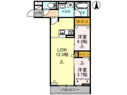 ディーレジデンス所沢(2LDK/2階)の間取り写真