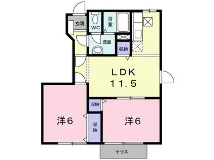 クオーター・レジデンスB(2LDK/1階)の間取り写真