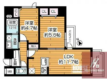 スペリオ平野本町(2LDK/5階)の間取り写真