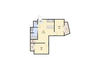モリダイヤハイツ栄(2LDK/12階)の間取り写真