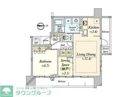 パークコート上前津プレミアプラス(1SLDK/5階)の間取り写真