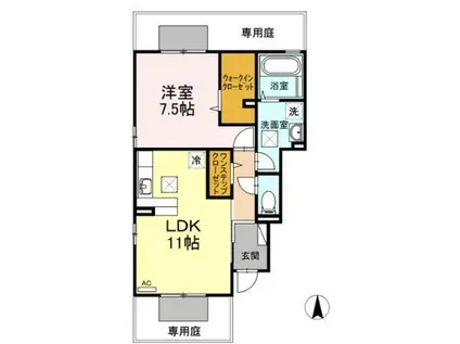 フェリス河内A棟(1LDK/1階)の間取り写真