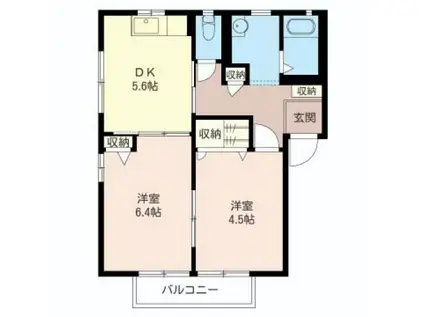 ヴィラ・フォンテーヌA(2DK/1階)の間取り写真