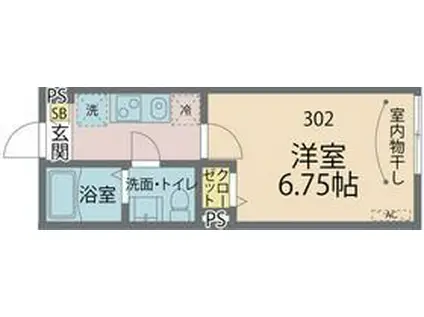 カインドネス所沢久米(1K/3階)の間取り写真