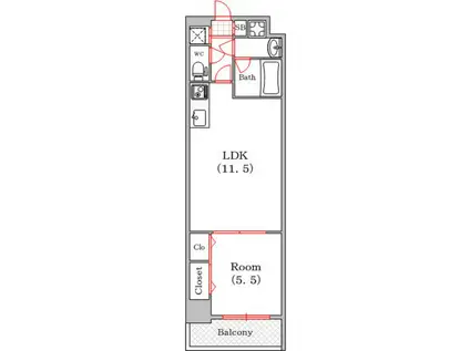 ウイングコート阿波座(1LDK/5階)の間取り写真