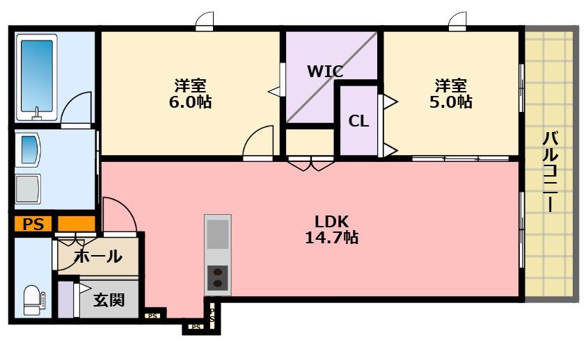 ベル アントレ 西宮(2LDK/4階)の間取り写真