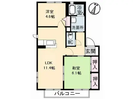 エンジェルハイツ A棟(2LDK/1階)の間取り写真