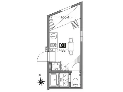 祖師谷アパートメントE(ワンルーム/1階)の間取り写真