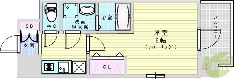 エスリードレジデンス大阪ウエスト(1K/3階)の間取り写真