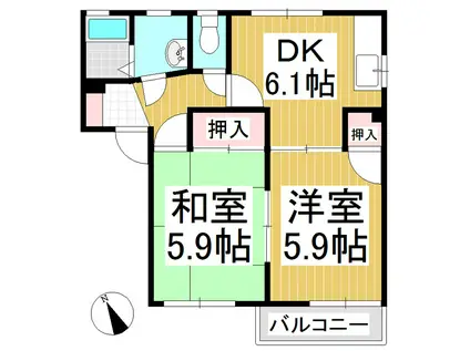フロリヤードひらばやし B(2DK/1階)の間取り写真