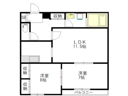 プレミールフジA棟(2LDK/1階)の間取り写真