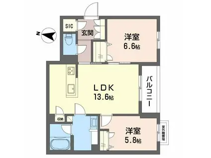 シャーメゾン ル リアン(2LDK/2階)の間取り写真