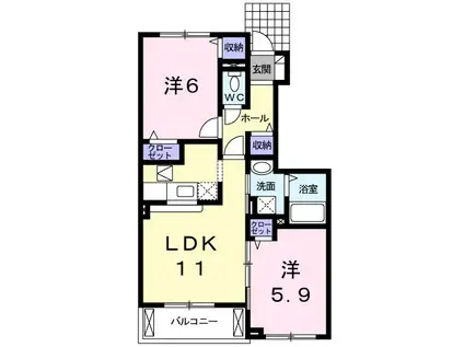カルム樹海B棟(2LDK/1階)の間取り写真