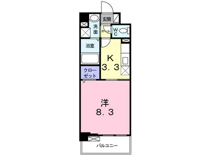 フリーデK 1・2(1K/3階)の間取り写真