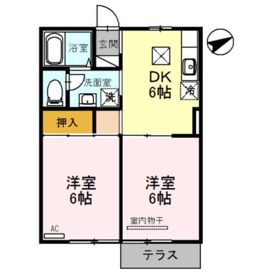 ヴィラ フルール(2DK/1階)の間取り写真