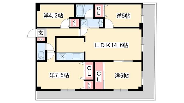 ビッグウェーブビル(4LDK/3階)の間取り写真