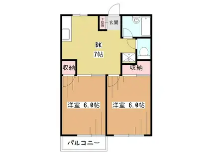 メゾン・ヴェルディ(2DK/2階)の間取り写真