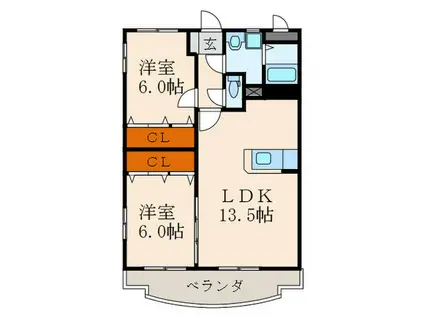 ユーミーマンション スペースGII(2LDK/3階)の間取り写真