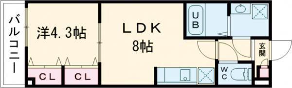 ジーメゾン福生加美平(1LDK/1階)の間取り写真
