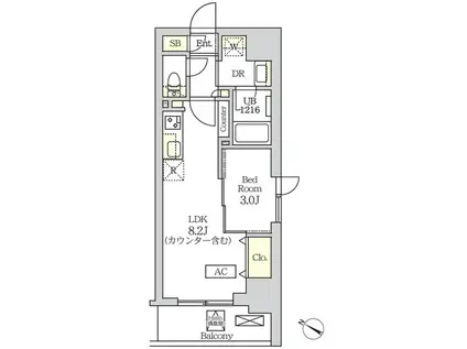 コスモグラシア新宿西早稲田(1LDK/2階)の間取り写真