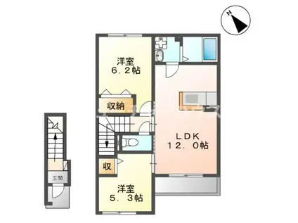 ＪＲ常磐線 勝田駅 徒歩25分 2階建 築7年(2LDK/2階)の間取り写真