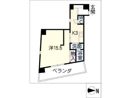 らく富士見(1K/6階)の間取り写真