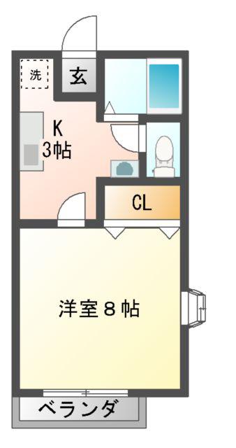 フラワーハイツII(1K/2階)の間取り写真