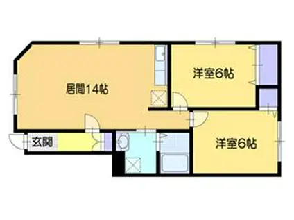 ビッグブリッヂIII(2LDK/1階)の間取り写真