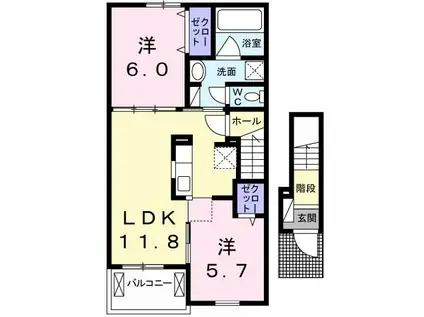 アウローラ古祖原II A(2LDK/2階)の間取り写真