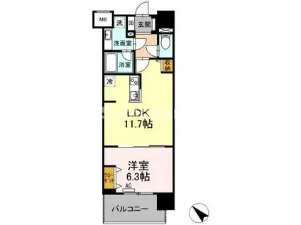 ウィスタリア レジデンス 博多(1LDK/8階)の間取り写真