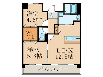 ピースフルハイム行事(2LDK/4階)の間取り写真
