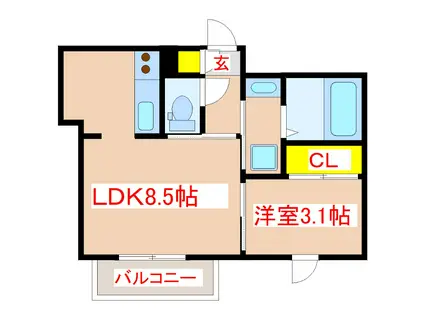 AZZURRO(1LDK/3階)の間取り写真