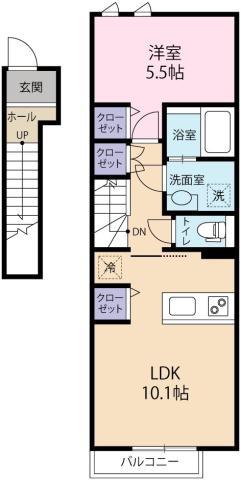 ENCIAI棟(1LDK/2階)の間取り写真