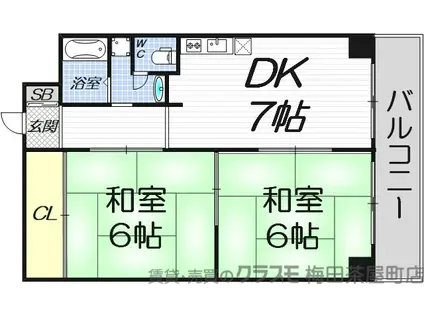 シャトー谷村(2DK/7階)の間取り写真