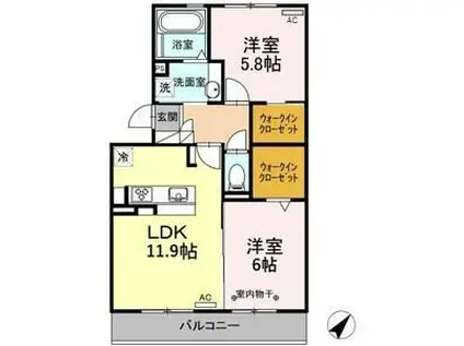 メゾンシュシュ(2LDK/2階)の間取り写真