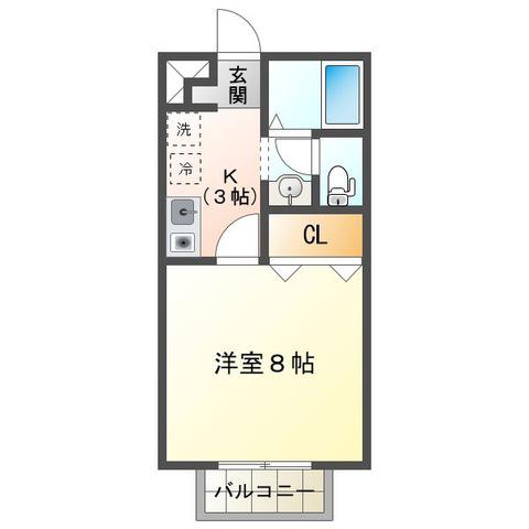 ベルリード嬉野(1K/2階)の間取り写真