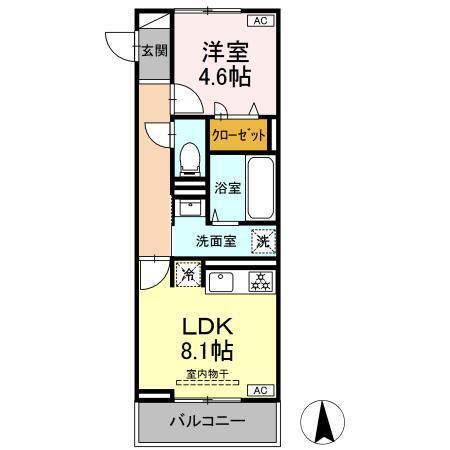 GRAND D-ROOM高宮中(1LDK/3階)の間取り写真