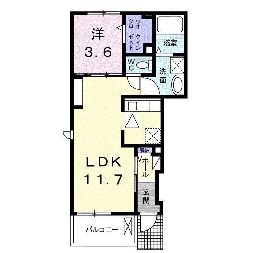 ビオーラKI(1LDK/1階)の間取り写真
