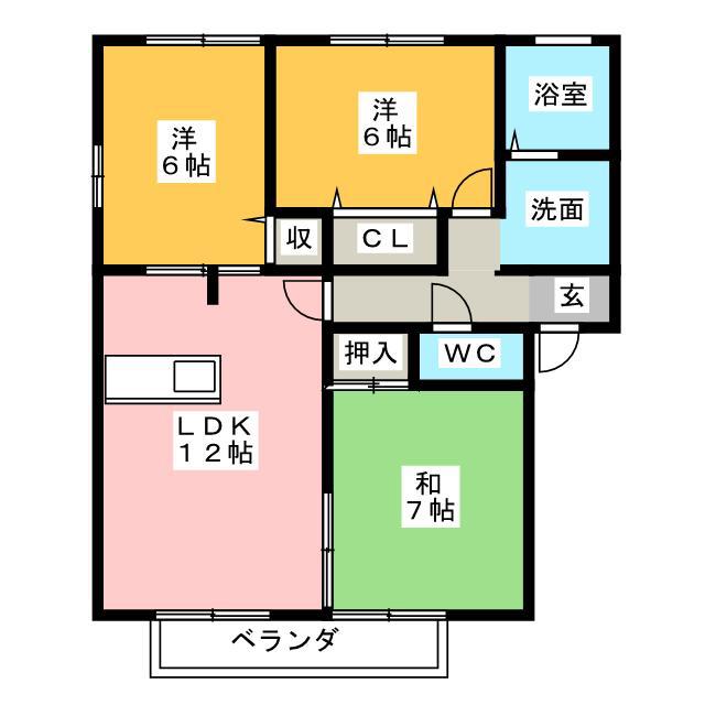 グリーンヒル高岡台B棟(3LDK/2階)の間取り写真