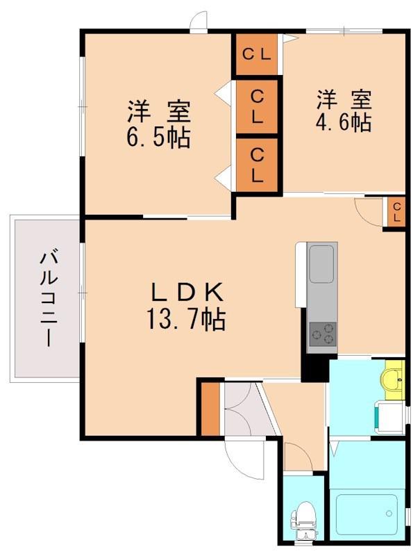 シャーメゾンレラーブル(2LDK/2階)の間取り写真