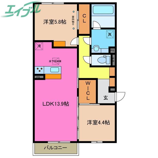 ディーソルビア石塚町 A(2LDK/1階)の間取り写真