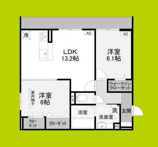 エクシードII(2LDK/1階)の間取り写真